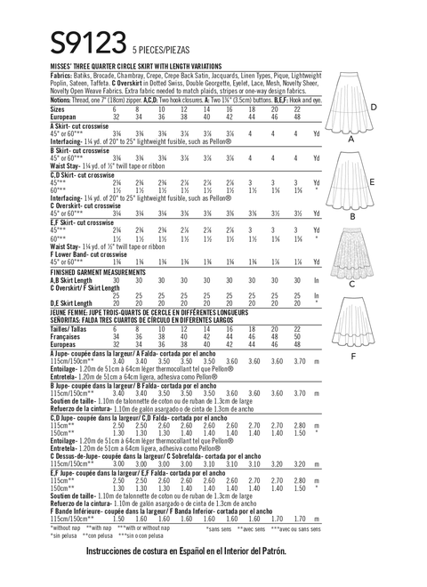 Simplicity S9123 | Misses' Skirts | Back of Envelope