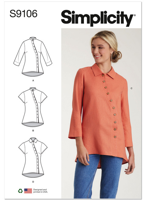 Simplicity S9106 | Misses' & Women's Button Front Shirt | Front of Envelope