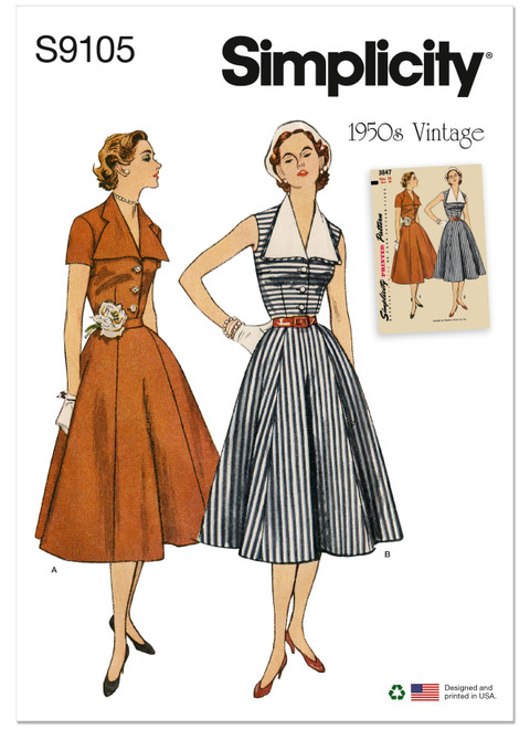 Simplicity S9105 | Misses' Vintage Dress with Detachable Collar | Front of Envelope