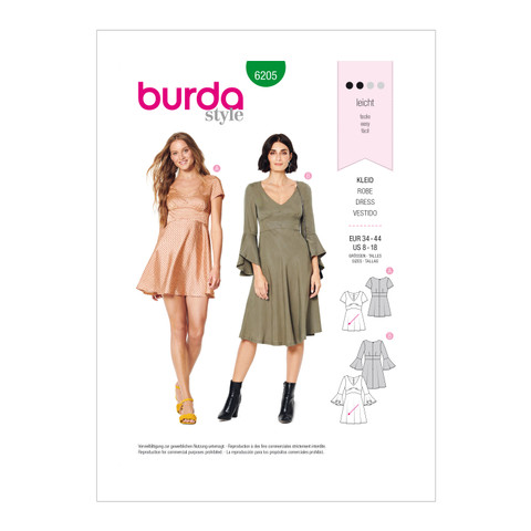 Burda Style BUR6205 | Misses' Dresses with Empire Waistline | Front of Envelope