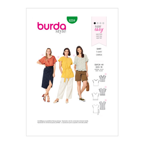 Burda Style BUR6204 | Misses' Pull-On Tops | Front of Envelope