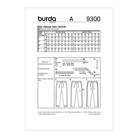 Burda Style BUR9300 | Children's Jogger-Style Pants | Back of Envelope