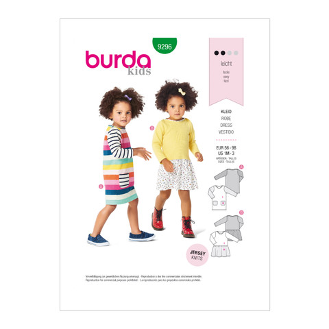 Burda Style BUR9296 | Babies' Pull-On Dresses | Front of Envelope