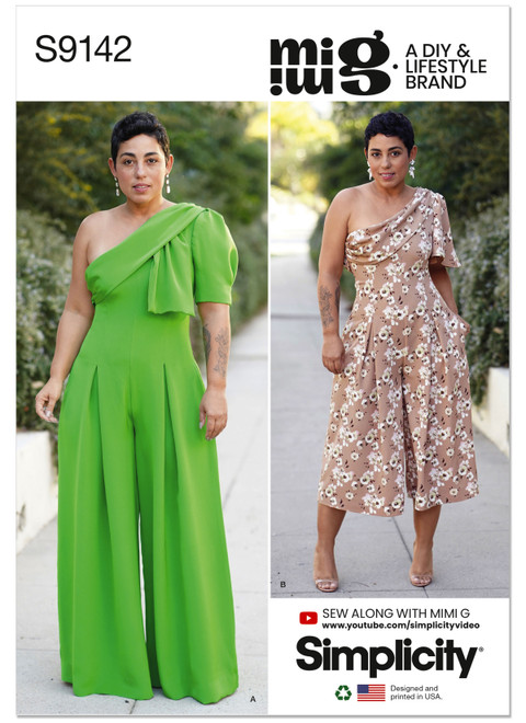Simplicity S9142 | Misses' Jumpsuit with One Shoulder Drape By Mimi G Style | Front of Envelope