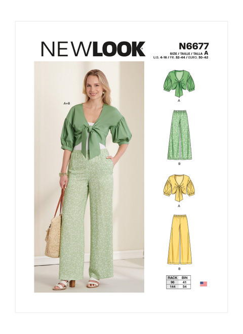 New Look N6677 | Misses' Softly Tied Jacket with Puffed Sleeves, and Pants | Front of Envelope