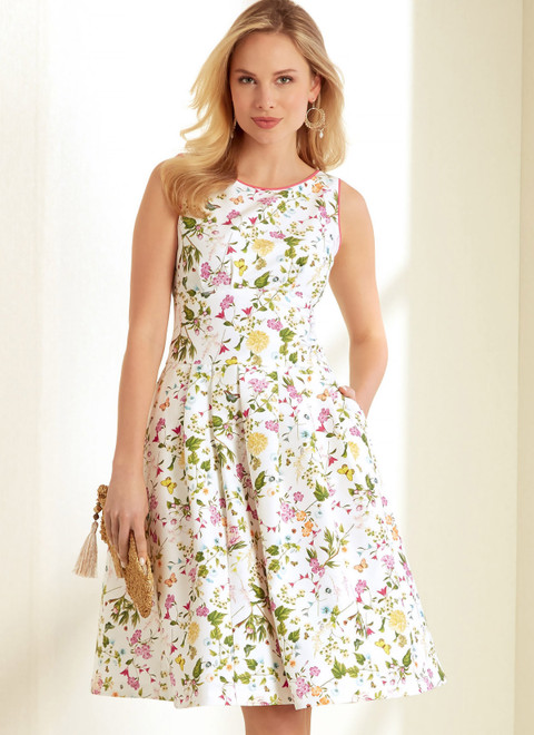 New Look N6665 | Misses' Dresses with Neck & Armhole Piping, Waist Yoke & Skirt Pleats