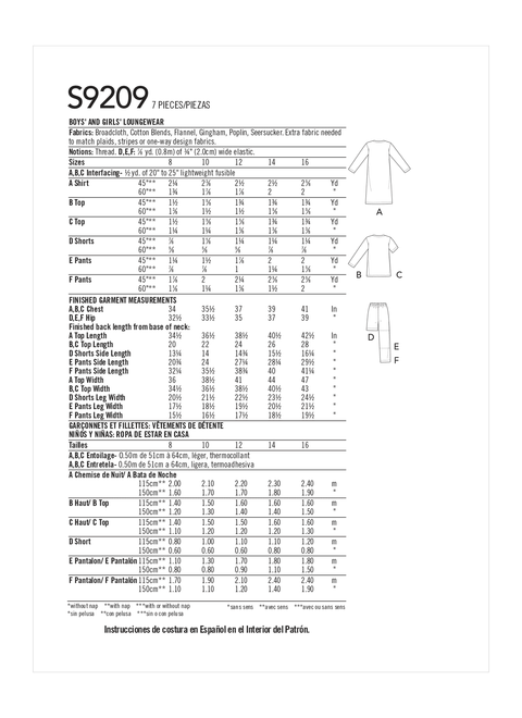 Simplicity S9209 | Boys'/Girls' V-Neck Shirts, Gown, Shorts and Pants | Back of Envelope