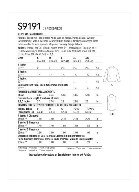 Simplicity S9191 | Men's Vests & Jacket | Back of Envelope