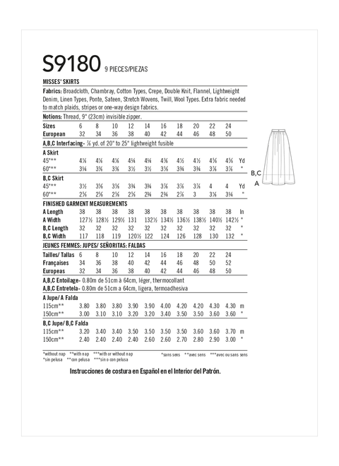 Simplicity S9180 | Misses' Skirts | Back of Envelope