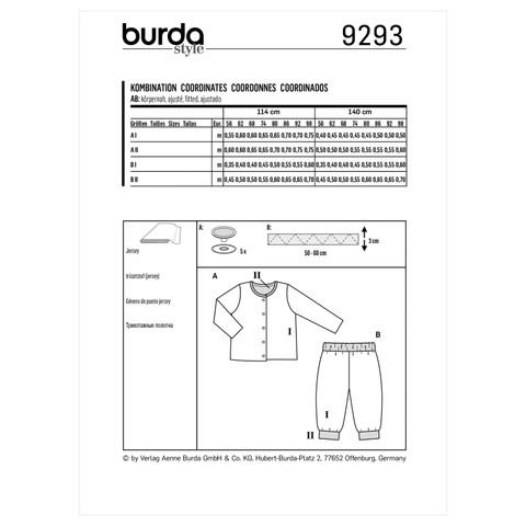 Burda Style BUR9293 | Babies' Jacket – Trousers or Pants – Reversible | Back of Envelope