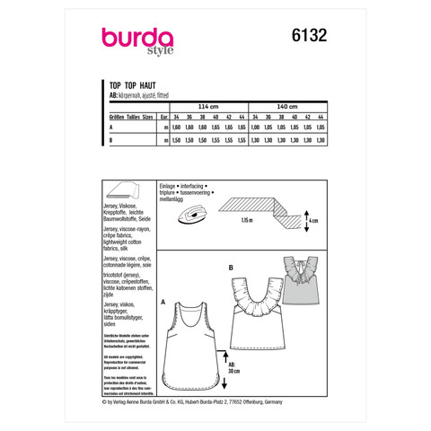 Burda Style BUR6132 | Misses' Tank Tops | Back of Envelope