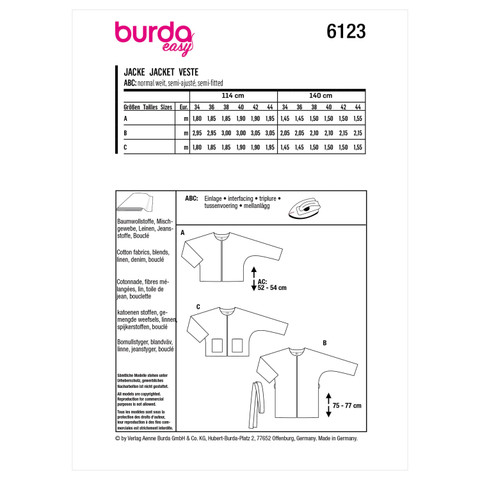 Burda Style BUR6123 | Misses' Jackets | Back of Envelope