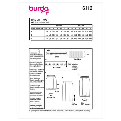Burda Style BUR6112 | Misses' Skirts | Back of Envelope