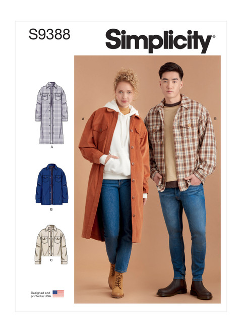 S9388 | Simplicity Sewing Pattern Unisex Shirt Jackets | Simplicity