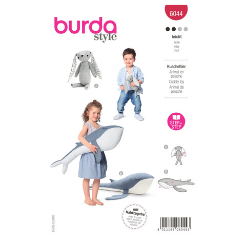 Burda Style BUR6044 | Stuffed Animals - Bunny and Whale | Front of Envelope