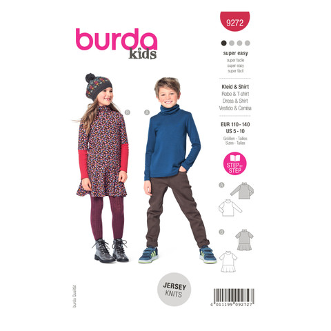 Burda Style BUR9272 | Children's Top, Dress with Roll Neck Collar | Front of Envelope