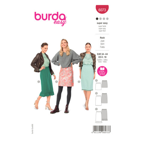 Burda Style BUR6073 | Misses' Skirt in Three Lengths with Elastic, Slim Shape | Front of Envelope