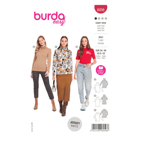 Burda Style BUR6056 | Misses' Turtleneck Top with Half or Full Length Sleeves | Front of Envelope
