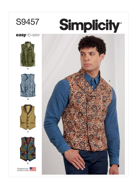 S9457 | Simplicity Sewing Pattern Men's Vests | Simplicity