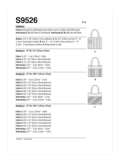 Simplicity S9526 | Handbags | Back of Envelope