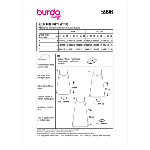 Burda Style BUR5996 | Misses' Dress | Back of Envelope