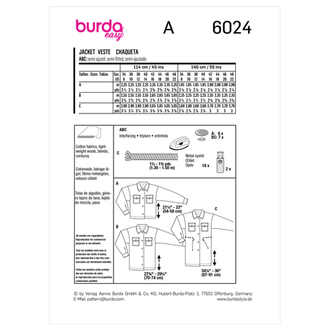Burda Style BUR6024 | Misses' Jacket | Back of Envelope