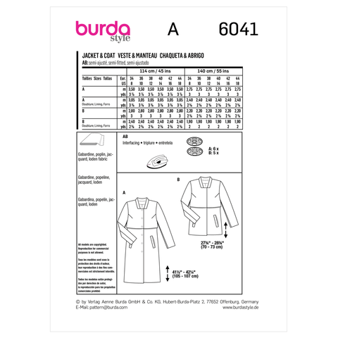 Burda Style BUR6041 | Misses' Coat and Jacket | Back of Envelope
