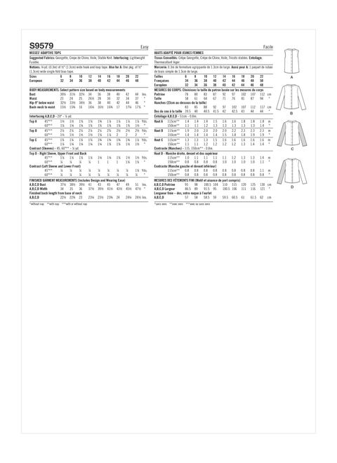 Simplicity S9579 | Misses' Adaptive Tops | Back of Envelope
