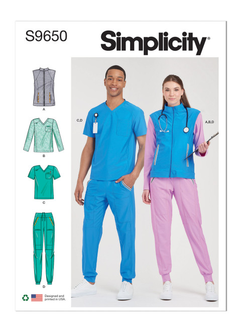 Simplicity S9650 | Unisex Knit Scrubs | Front of Envelope