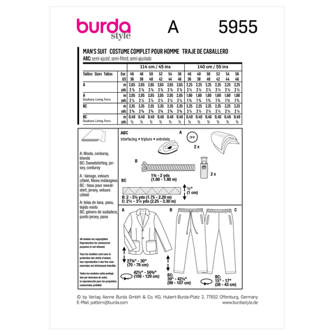 Burda Style BUR5955 | Men's Suit | Back of Envelope