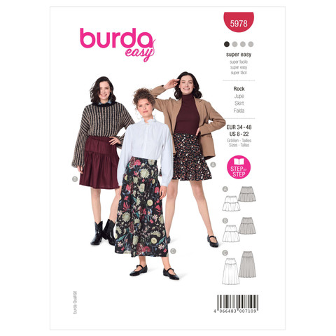 Burda Style BUR5978 | Misses' Tiered Skirt with Elastic Waist | Front of Envelope