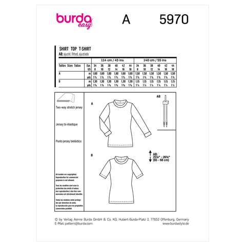 Burda Style BUR5970 | Misses' Slim Fit Top with Neckband | Back of Envelope