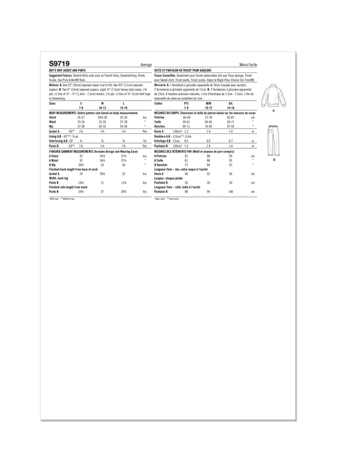 Simplicity S9719 | Boys' Knit Jacket and Pants by Mimi G Style | Back of Envelope