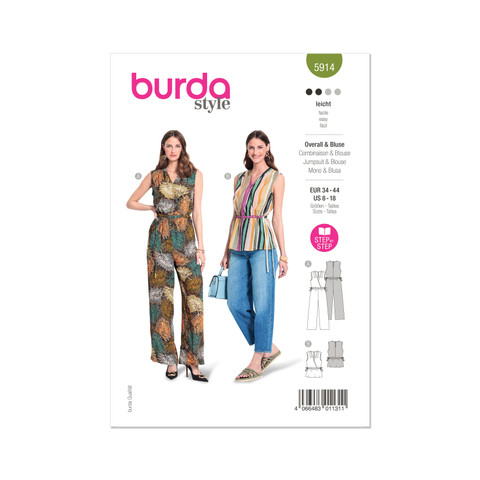 Burda Style BUR5914 | Burda Style Pattern 5914 Misses' Jumpsuit and Top | Front of Envelope