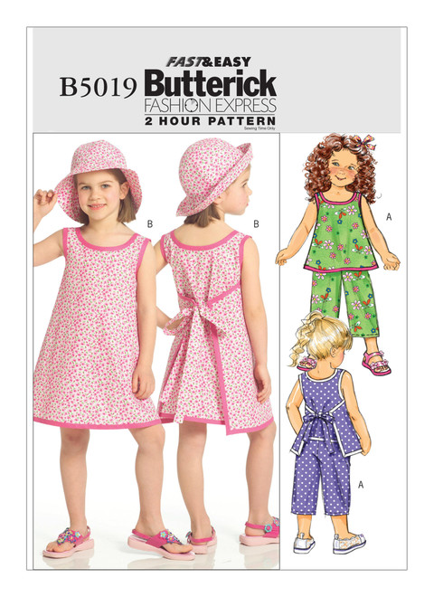 B5019 (PDF) | Children's/Girls' Wrap Top, Dress, Pants and Bucket