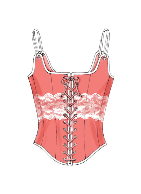 B5935  Boned Corsets with Lacing and Ruffle Variations