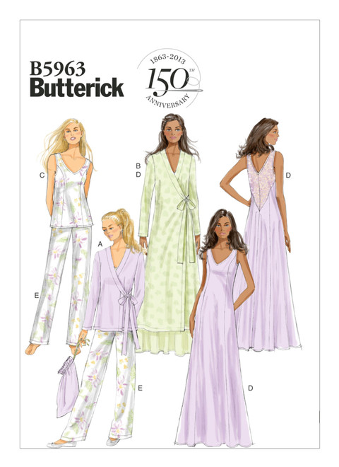 Butterick B5963 | Misses' Side-Tie Robe, Top, Gown, Pants and Drawstring Bag | Front of Envelope