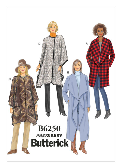 Butterick B6250 | Misses' Shawl Collar Jacket, Coat and Snap Closure Wraps | Front of Envelope