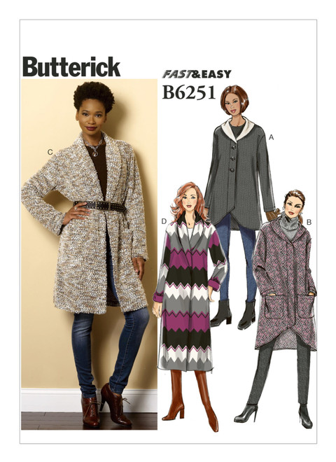 PDB6251 | Misses' Shawl Collar Sweater Jacket and Coat | Butterick Patterns