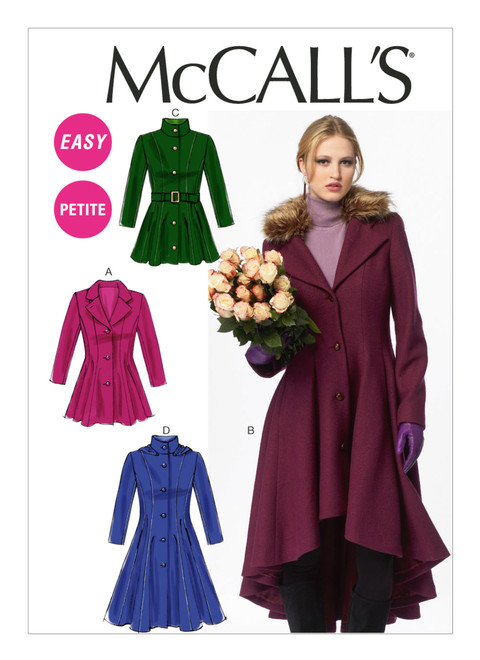M6800 | Misses'/Miss Petite Flared Coats, Belt and Detachable