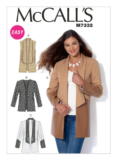 McCall's M7332 | Misses' Open-Front Vest and Jackets | Front of Envelope