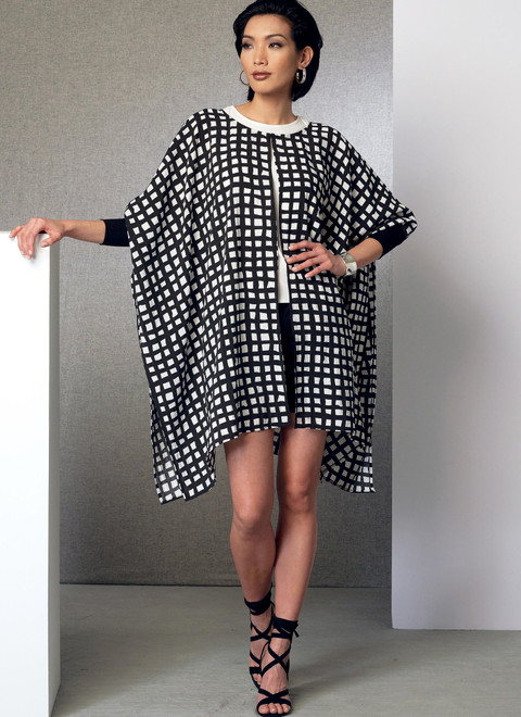 V9191, Misses' Ponchos, Back-Pleat Top, Shorts and Wide-Leg Wrap Pants