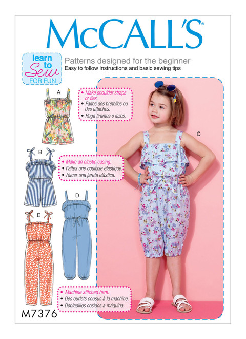 M7376 (PDF) | Children's/Girls' Blouson Rompers and Jumpsuits