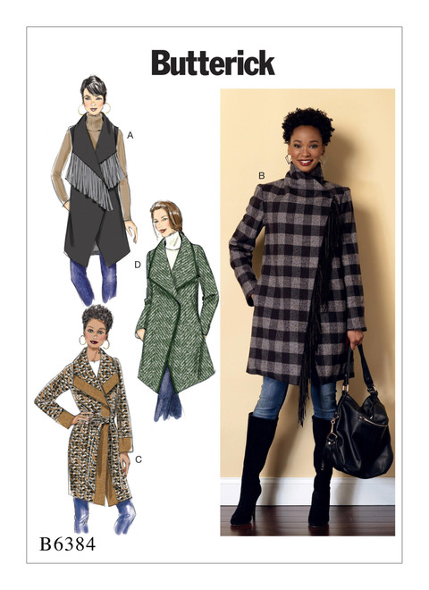 Butterick B6384 (Digital) | Misses' Shawl Collar Coat and Vest with Belt | Front of Envelope