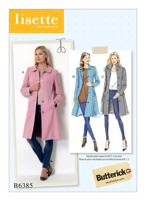 Butterick B6385 (Digital) | Misses' Funnel-Neck, Peter Pan or Pointed Collar Coats | Front of Envelope