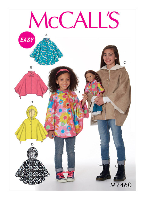 McCall's M7460 (Digital) | Children's/Girls'/18" Dolls' Ponchos with Stand-Up Collar or Hood | Front of Envelope