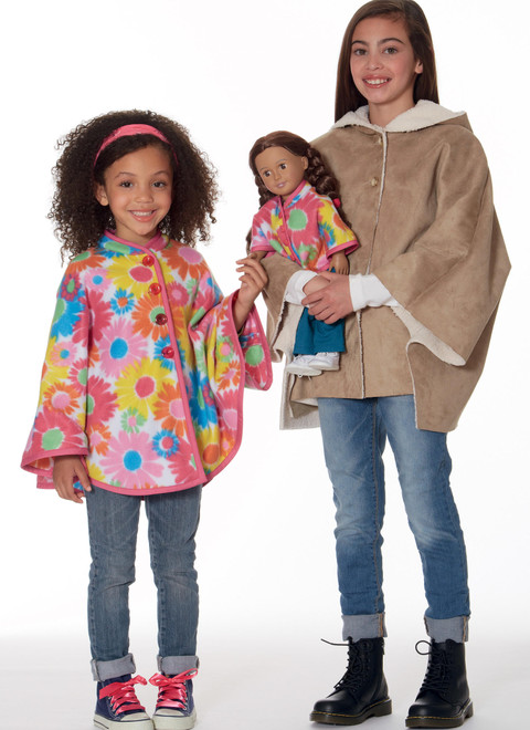 McCall's M7460 (Digital) | Children's/Girls'/18" Dolls' Ponchos with Stand-Up Collar or Hood