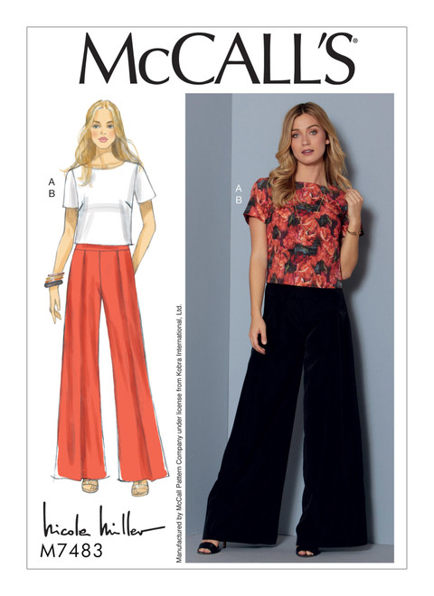 PDM7483, Misses' Short Sleeve Top and Pleated, Wide-Leg Pants