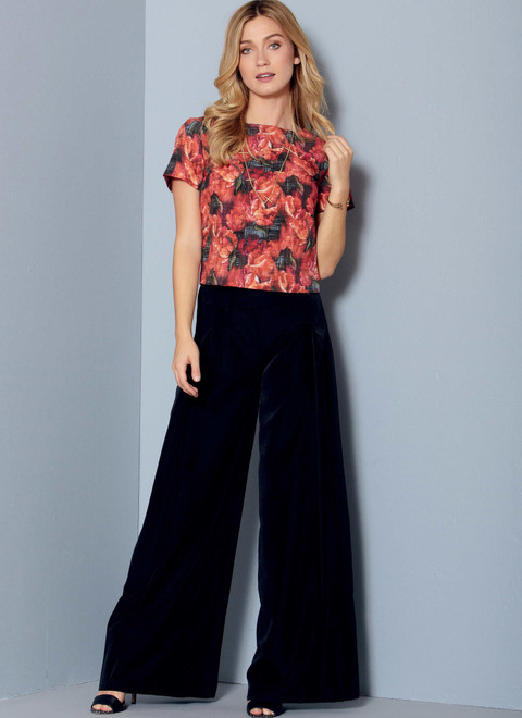 McCall's M7483 (Digital) | Misses' Short Sleeve Top and Pleated, Wide-Leg Pants