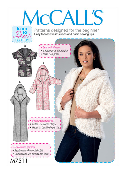 M7511 (PDF) | Misses' Open-Front Jackets with Shawl Collar and